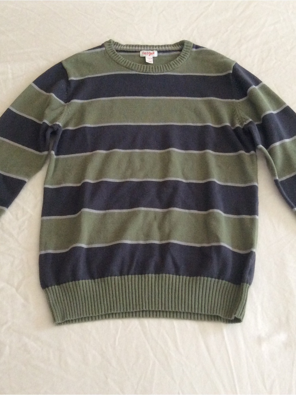 Cat & Jack Boys Navy Olive Stripe Sweater L 12/14